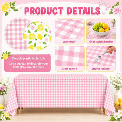 Lemon Party Decorations Pink Yellow Lemonade Plates Tablecloths Banners Lemon Themed Tableware Flags Supplies for Summer Birthday Wedding Baby Shower Bridal Bachelorette Party Decor