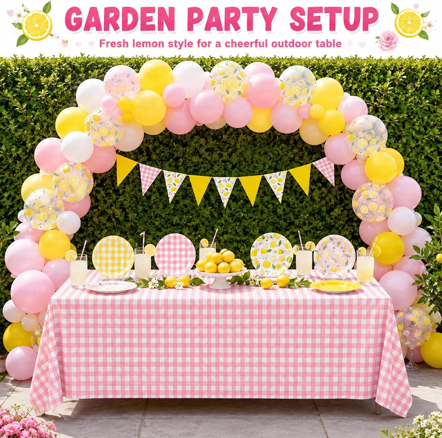 Lemon Party Decorations Pink Yellow Lemonade Plates Tablecloths Banners Lemon Themed Tableware Flags Supplies for Summer Birthday Wedding Baby Shower Bridal Bachelorette Party Decor