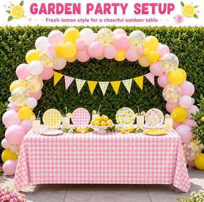 Lemon Party Decorations Pink Yellow Lemonade Plates Tablecloths Banners Lemon Themed Tableware Flags Supplies for Summer Birthday Wedding Baby Shower Bridal Bachelorette Party Decor