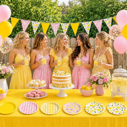 Lemon Party Decorations Pink Yellow Lemonade Plates Tablecloths Banners Lemon Themed Tableware Flags Supplies for Summer Birthday Wedding Baby Shower Bridal Bachelorette Party Decor