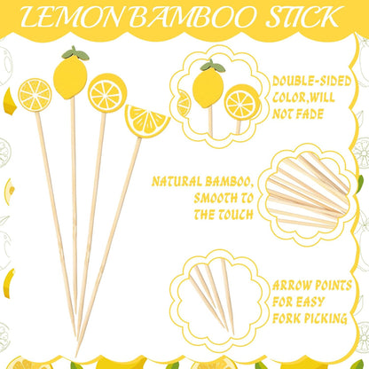 400 Pcs Lemon Cocktail Picks 4.7 Inch Bamboo Toothpicks for Appetizers Hawaiian Tropical Lemon Party Decoration Food Drinks Garnish Fruit Kabob Skewer Sticks for Spring Summer Party