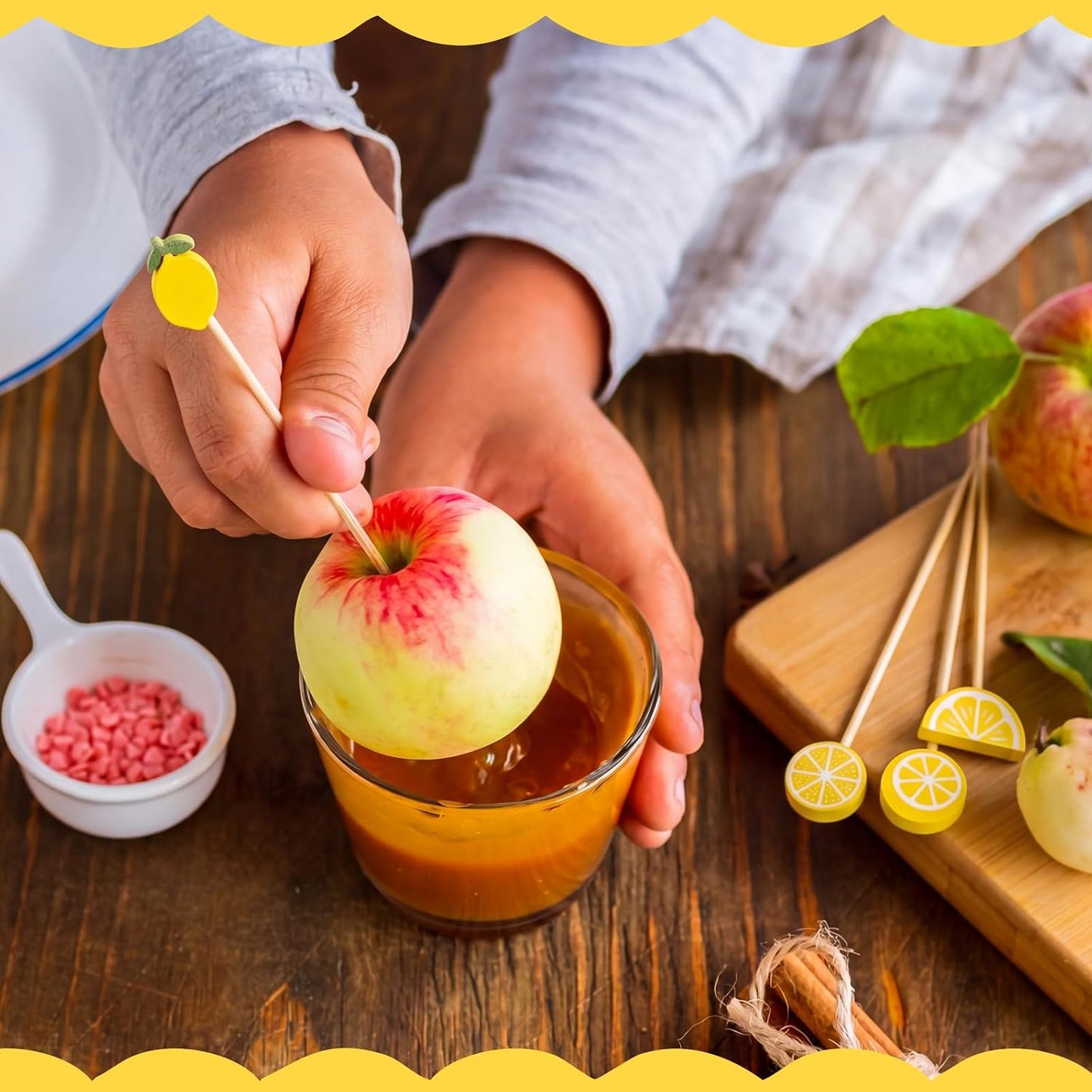 400 Pcs Lemon Cocktail Picks 4.7 Inch Bamboo Toothpicks for Appetizers Hawaiian Tropical Lemon Party Decoration Food Drinks Garnish Fruit Kabob Skewer Sticks for Spring Summer Party