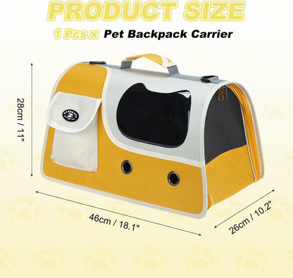 Soft-Sided Cat Carrier, Ventilation Mesh, Travel Pet Carrier Breathable Small Dog Carrying Case Up to 16.5 lbs (Yellow), Intended for Hiking/Camping/Traveling