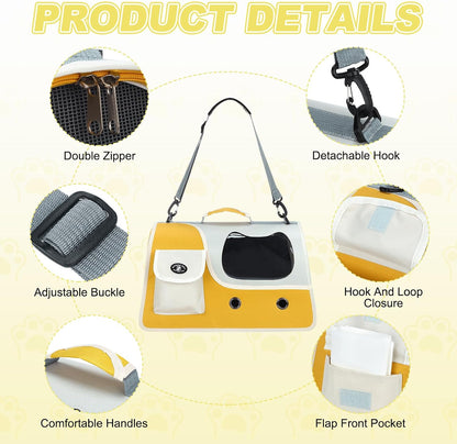 Soft-Sided Cat Carrier, Ventilation Mesh, Travel Pet Carrier Breathable Small Dog Carrying Case Up to 16.5 lbs (Yellow), Intended for Hiking/Camping/Traveling