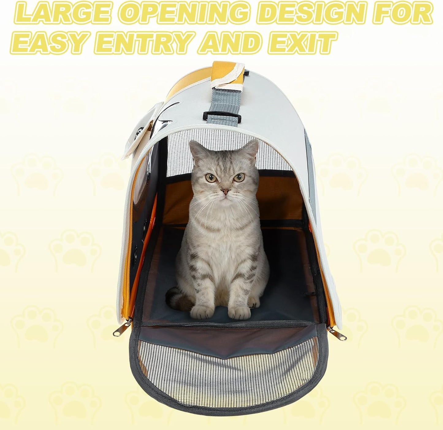 Soft-Sided Cat Carrier, Ventilation Mesh, Travel Pet Carrier Breathable Small Dog Carrying Case Up to 16.5 lbs (Yellow), Intended for Hiking/Camping/Traveling