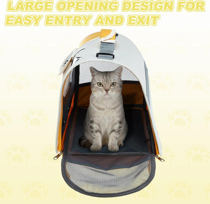 Soft-Sided Cat Carrier, Ventilation Mesh, Travel Pet Carrier Breathable Small Dog Carrying Case Up to 16.5 lbs (Yellow), Intended for Hiking/Camping/Traveling