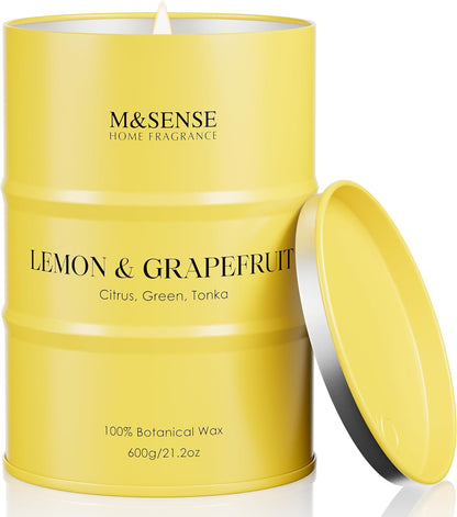 Lemon Candle Large for Home Scented, Lemon Soy Candles 21.2oz 120 Hour Slow Burning, Highly Scented Limoncello Grapefruit Citrus Candles for Bathroom, Fresh Smelling Candle