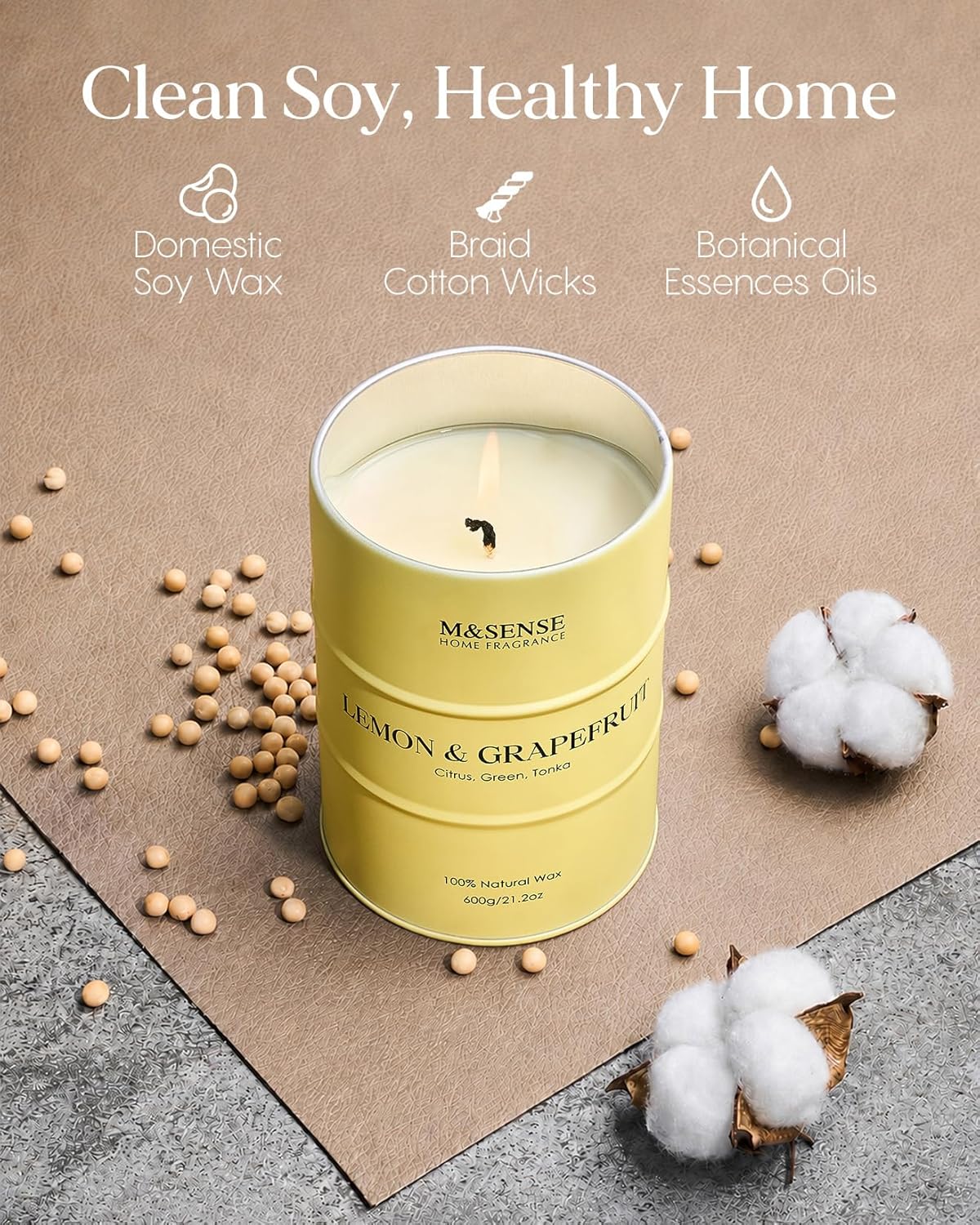 Lemon Candle Large for Home Scented, Lemon Soy Candles 21.2oz 120 Hour Slow Burning, Highly Scented Limoncello Grapefruit Citrus Candles for Bathroom, Fresh Smelling Candle