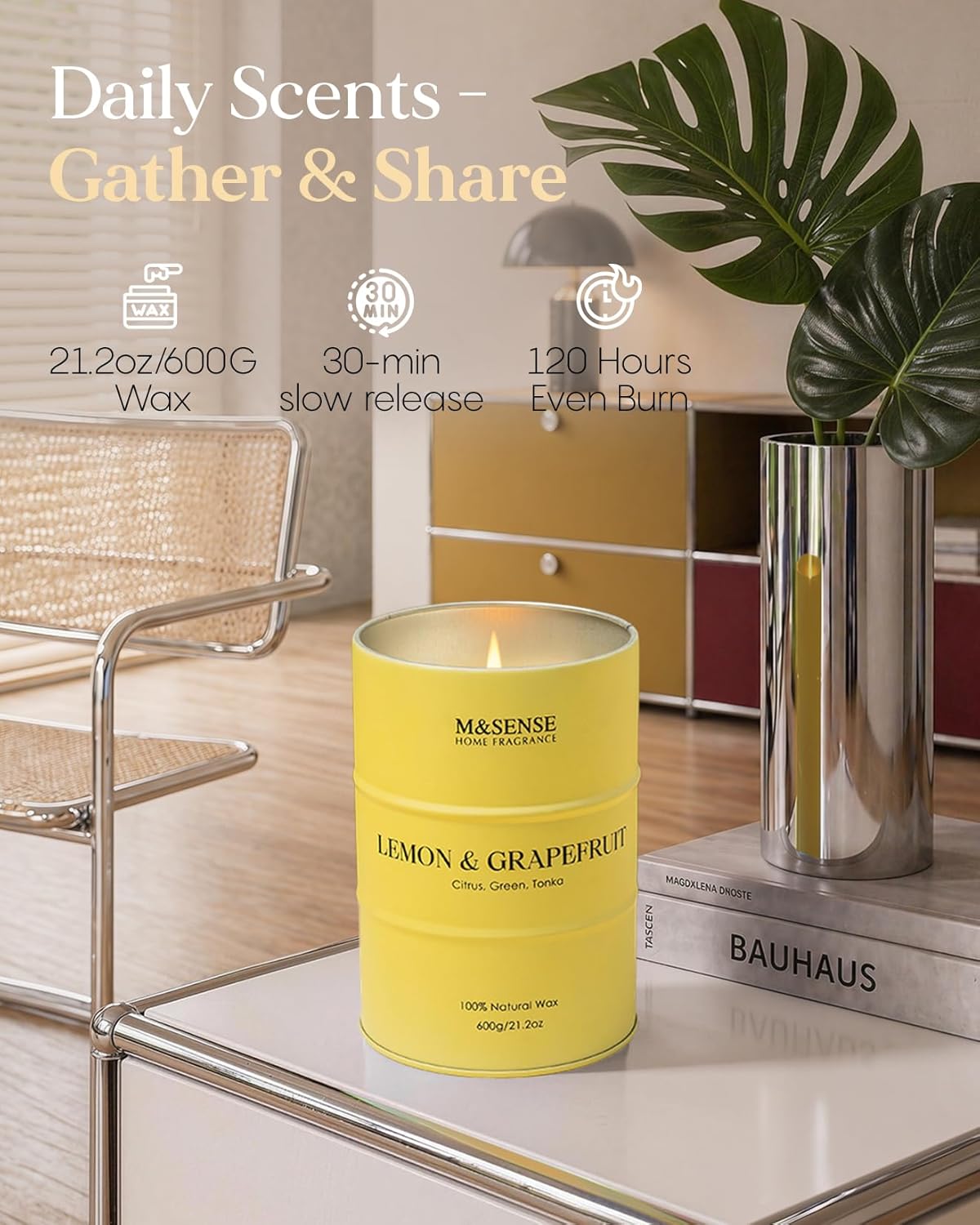 Lemon Candle Large for Home Scented, Lemon Soy Candles 21.2oz 120 Hour Slow Burning, Highly Scented Limoncello Grapefruit Citrus Candles for Bathroom, Fresh Smelling Candle