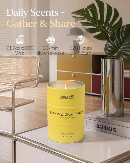 Lemon Candle Large for Home Scented, Lemon Soy Candles 21.2oz 120 Hour Slow Burning, Highly Scented Limoncello Grapefruit Citrus Candles for Bathroom, Fresh Smelling Candle