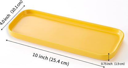 Ceramic Bathroom Tray,Kitchen Sink Organizer Tray,Cosmetics Holder,Vanity Trays,Candle Tray,Dessert Plate,Simple Style Rectangle Tray for Dessert Fruit Jewelry Perfume Soap Succulents Plant (Yellow)