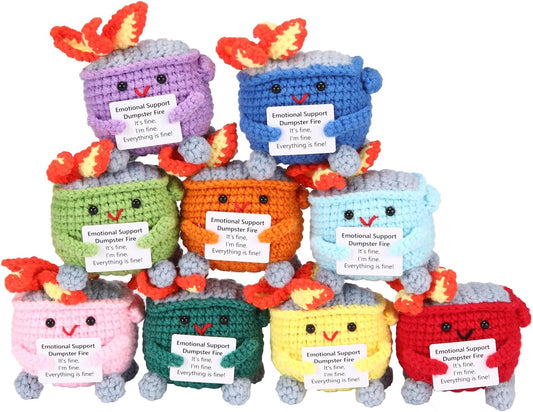 Handmade Crochet Dumpster Fire Plush – Stress Relief Amigurumi for Adults & Teens, Funny Desk Décor, Emotional Support Gift for Coworkers, College Students, Roommates (Yellow)