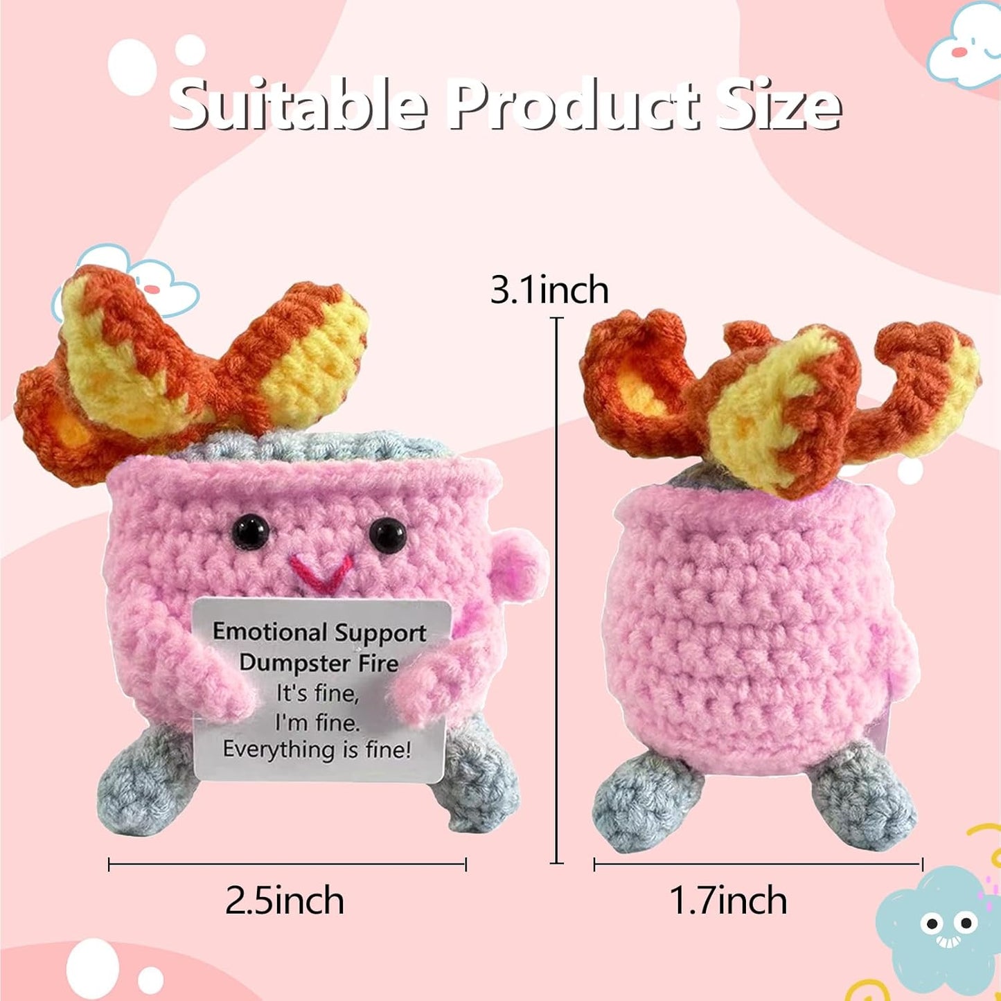 Handmade Crochet Dumpster Fire Plush – Stress Relief Amigurumi for Adults & Teens, Funny Desk Décor, Emotional Support Gift for Coworkers, College Students, Roommates (Yellow)