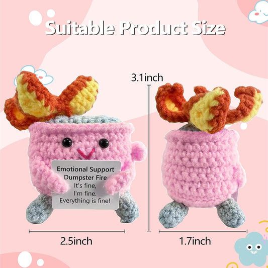 Handmade Crochet Dumpster Fire Plush – Stress Relief Amigurumi for Adults & Teens, Funny Desk Décor, Emotional Support Gift for Coworkers, College Students, Roommates (Yellow)
