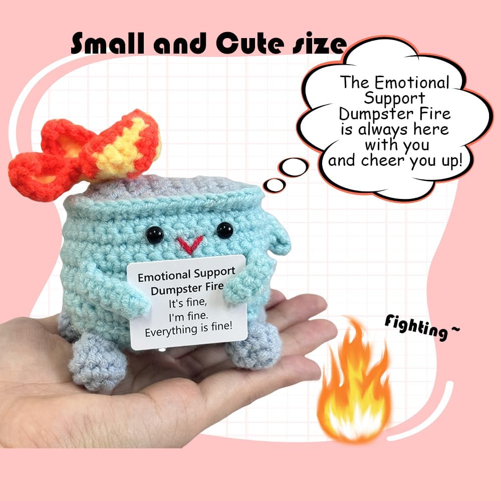 Handmade Crochet Dumpster Fire Plush – Stress Relief Amigurumi for Adults & Teens, Funny Desk Décor, Emotional Support Gift for Coworkers, College Students, Roommates (Yellow)
