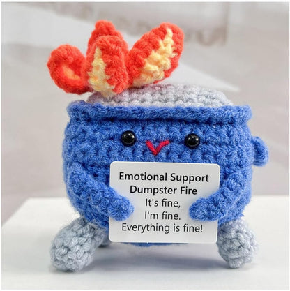 Handmade Crochet Dumpster Fire Plush – Stress Relief Amigurumi for Adults & Teens, Funny Desk Décor, Emotional Support Gift for Coworkers, College Students, Roommates (Yellow)