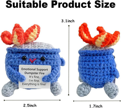 Handmade Crochet Dumpster Fire Plush – Stress Relief Amigurumi for Adults & Teens, Funny Desk Décor, Emotional Support Gift for Coworkers, College Students, Roommates (Yellow)