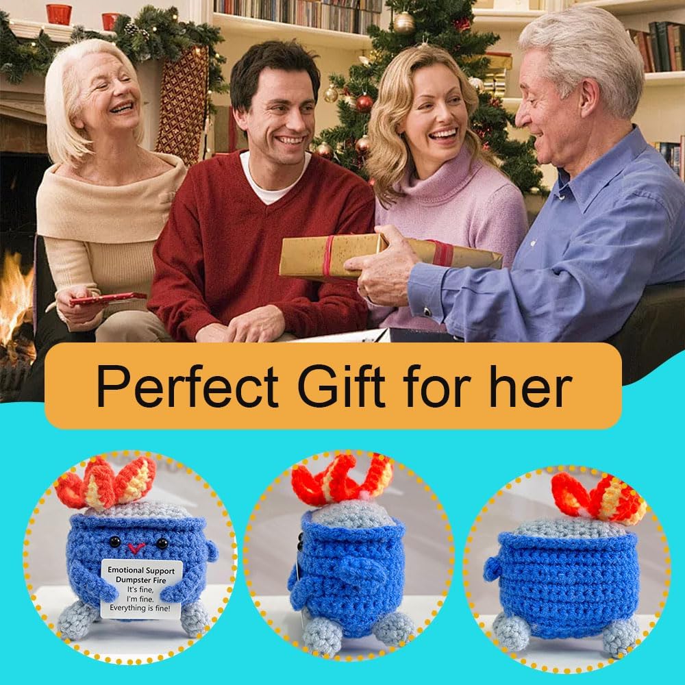 Handmade Crochet Dumpster Fire Plush – Stress Relief Amigurumi for Adults & Teens, Funny Desk Décor, Emotional Support Gift for Coworkers, College Students, Roommates (Yellow)