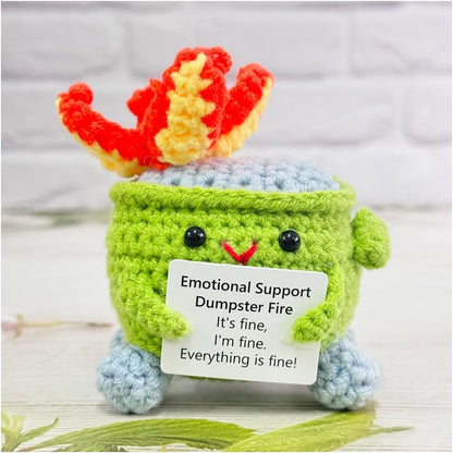 Handmade Crochet Dumpster Fire Plush – Stress Relief Amigurumi for Adults & Teens, Funny Desk Décor, Emotional Support Gift for Coworkers, College Students, Roommates (Yellow)