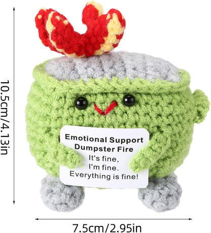 Handmade Crochet Dumpster Fire Plush – Stress Relief Amigurumi for Adults & Teens, Funny Desk Décor, Emotional Support Gift for Coworkers, College Students, Roommates (Yellow)
