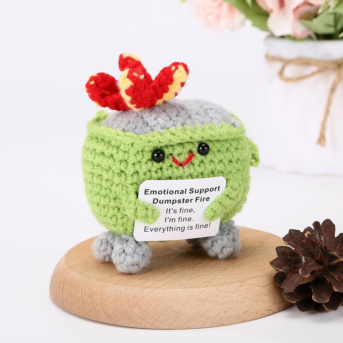 Handmade Crochet Dumpster Fire Plush – Stress Relief Amigurumi for Adults & Teens, Funny Desk Décor, Emotional Support Gift for Coworkers, College Students, Roommates (Yellow)