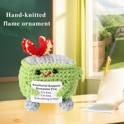 Handmade Crochet Dumpster Fire Plush – Stress Relief Amigurumi for Adults & Teens, Funny Desk Décor, Emotional Support Gift for Coworkers, College Students, Roommates (Yellow)
