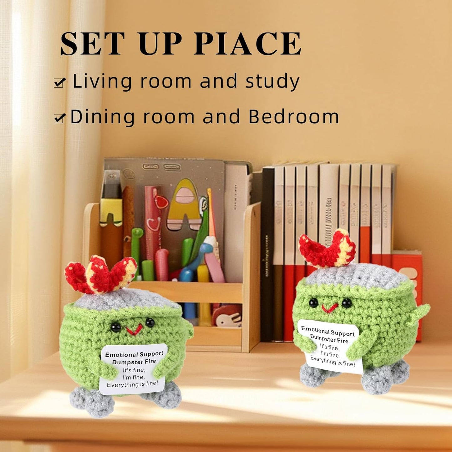 Handmade Crochet Dumpster Fire Plush – Stress Relief Amigurumi for Adults & Teens, Funny Desk Décor, Emotional Support Gift for Coworkers, College Students, Roommates (Yellow)