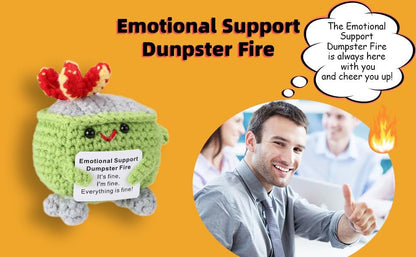 Handmade Crochet Dumpster Fire Plush – Stress Relief Amigurumi for Adults & Teens, Funny Desk Décor, Emotional Support Gift for Coworkers, College Students, Roommates (Yellow)