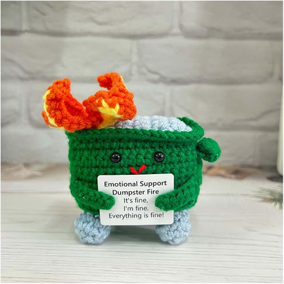 Handmade Crochet Dumpster Fire Plush – Stress Relief Amigurumi for Adults & Teens, Funny Desk Décor, Emotional Support Gift for Coworkers, College Students, Roommates (Yellow)