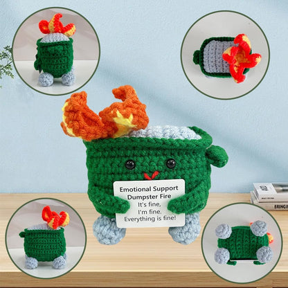 Handmade Crochet Dumpster Fire Plush – Stress Relief Amigurumi for Adults & Teens, Funny Desk Décor, Emotional Support Gift for Coworkers, College Students, Roommates (Yellow)