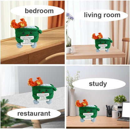 Handmade Crochet Dumpster Fire Plush – Stress Relief Amigurumi for Adults & Teens, Funny Desk Décor, Emotional Support Gift for Coworkers, College Students, Roommates (Yellow)