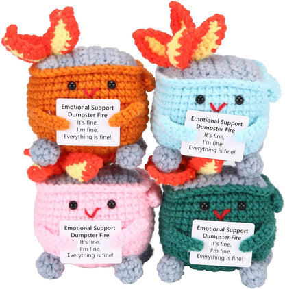 Handmade Crochet Dumpster Fire Plush – Stress Relief Amigurumi for Adults & Teens, Funny Desk Décor, Emotional Support Gift for Coworkers, College Students, Roommates (Yellow)