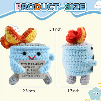 Handmade Crochet Dumpster Fire Plush – Stress Relief Amigurumi for Adults & Teens, Funny Desk Décor, Emotional Support Gift for Coworkers, College Students, Roommates (Yellow)