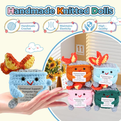 Handmade Crochet Dumpster Fire Plush – Stress Relief Amigurumi for Adults & Teens, Funny Desk Décor, Emotional Support Gift for Coworkers, College Students, Roommates (Yellow)