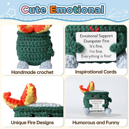 Handmade Crochet Dumpster Fire Plush – Stress Relief Amigurumi for Adults & Teens, Funny Desk Décor, Emotional Support Gift for Coworkers, College Students, Roommates (Yellow)