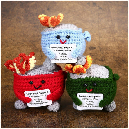 Handmade Crochet Dumpster Fire Plush – Stress Relief Amigurumi for Adults & Teens, Funny Desk Décor, Emotional Support Gift for Coworkers, College Students, Roommates (Yellow)