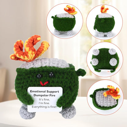 Handmade Crochet Dumpster Fire Plush – Stress Relief Amigurumi for Adults & Teens, Funny Desk Décor, Emotional Support Gift for Coworkers, College Students, Roommates (Yellow)