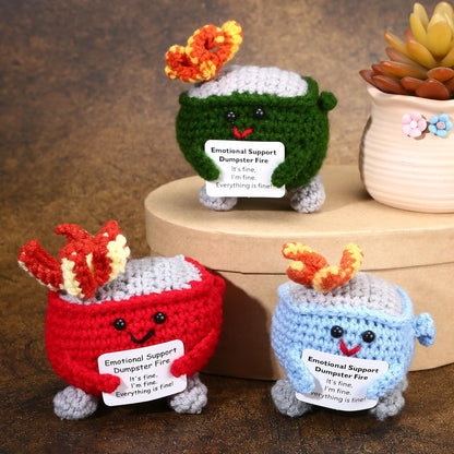 Handmade Crochet Dumpster Fire Plush – Stress Relief Amigurumi for Adults & Teens, Funny Desk Décor, Emotional Support Gift for Coworkers, College Students, Roommates (Yellow)