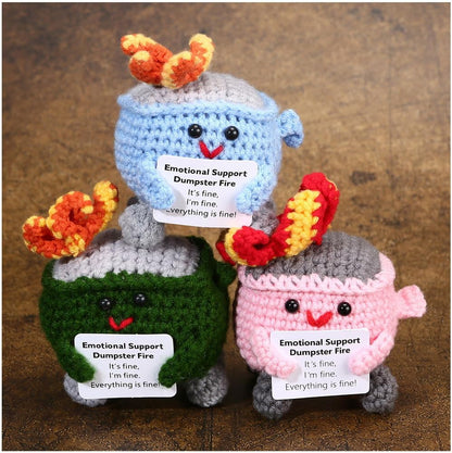 Handmade Crochet Dumpster Fire Plush – Stress Relief Amigurumi for Adults & Teens, Funny Desk Décor, Emotional Support Gift for Coworkers, College Students, Roommates (Yellow)