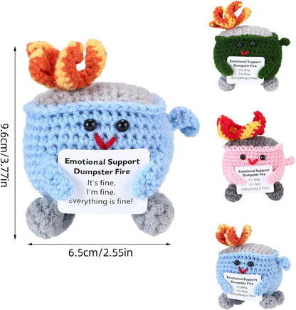Handmade Crochet Dumpster Fire Plush – Stress Relief Amigurumi for Adults & Teens, Funny Desk Décor, Emotional Support Gift for Coworkers, College Students, Roommates (Yellow)