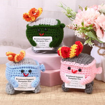 Handmade Crochet Dumpster Fire Plush – Stress Relief Amigurumi for Adults & Teens, Funny Desk Décor, Emotional Support Gift for Coworkers, College Students, Roommates (Yellow)