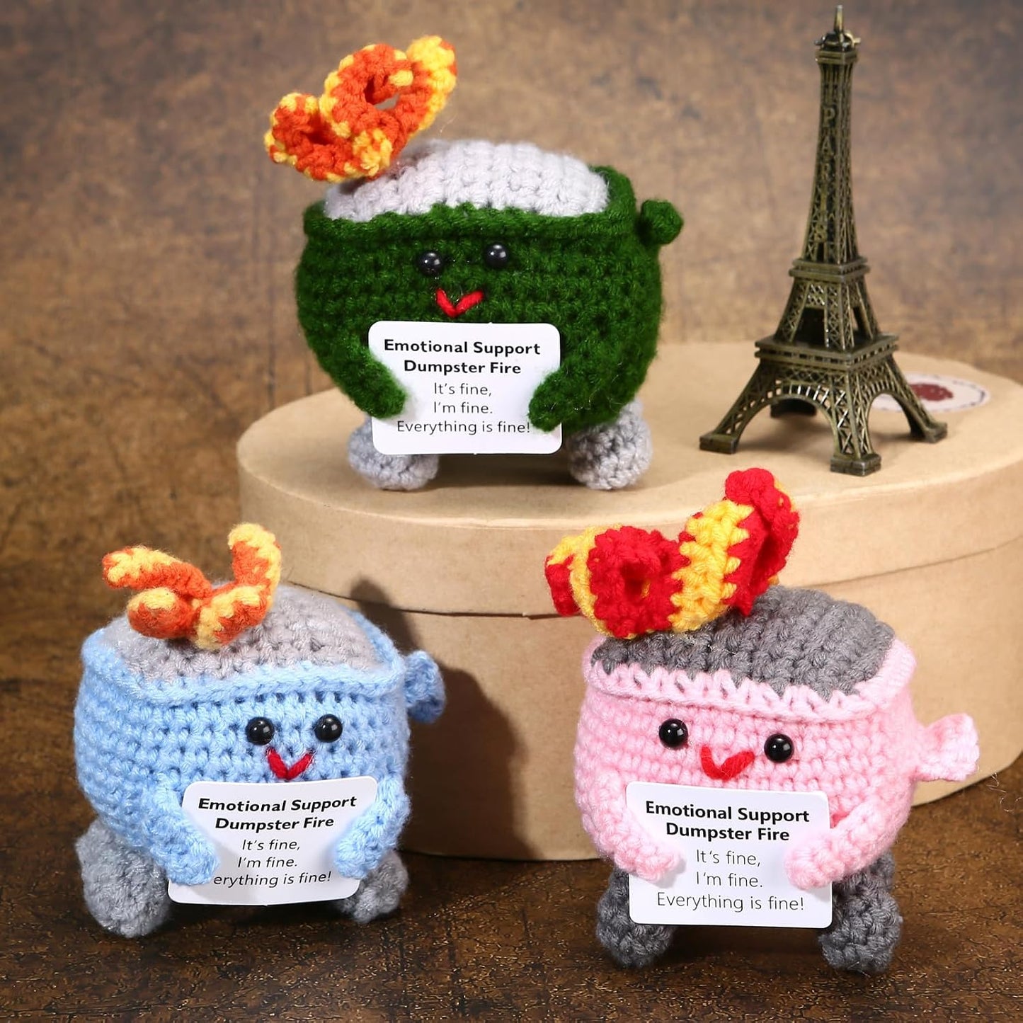 Handmade Crochet Dumpster Fire Plush – Stress Relief Amigurumi for Adults & Teens, Funny Desk Décor, Emotional Support Gift for Coworkers, College Students, Roommates (Yellow)