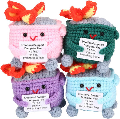 Handmade Crochet Dumpster Fire Plush – Stress Relief Amigurumi for Adults & Teens, Funny Desk Décor, Emotional Support Gift for Coworkers, College Students, Roommates (Yellow)