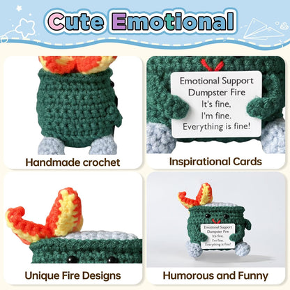 Handmade Crochet Dumpster Fire Plush – Stress Relief Amigurumi for Adults & Teens, Funny Desk Décor, Emotional Support Gift for Coworkers, College Students, Roommates (Yellow)
