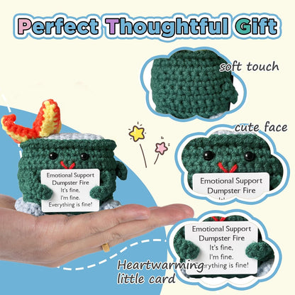 Handmade Crochet Dumpster Fire Plush – Stress Relief Amigurumi for Adults & Teens, Funny Desk Décor, Emotional Support Gift for Coworkers, College Students, Roommates (Yellow)