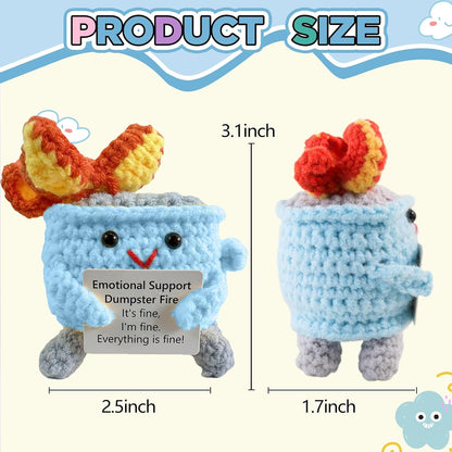 Handmade Crochet Dumpster Fire Plush – Stress Relief Amigurumi for Adults & Teens, Funny Desk Décor, Emotional Support Gift for Coworkers, College Students, Roommates (Yellow)