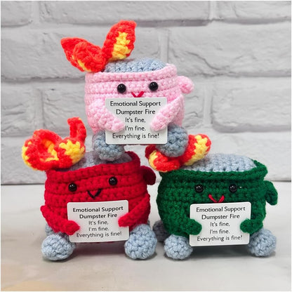 Handmade Crochet Dumpster Fire Plush – Stress Relief Amigurumi for Adults & Teens, Funny Desk Décor, Emotional Support Gift for Coworkers, College Students, Roommates (Yellow)