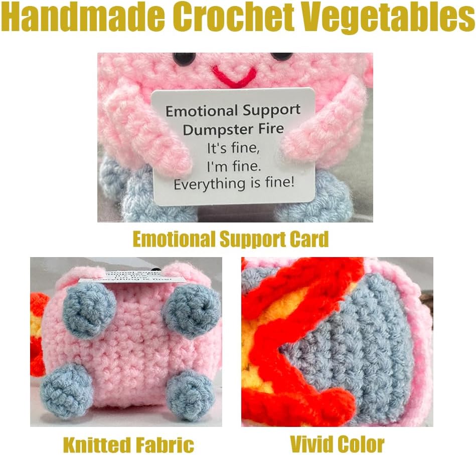 Handmade Crochet Dumpster Fire Plush – Stress Relief Amigurumi for Adults & Teens, Funny Desk Décor, Emotional Support Gift for Coworkers, College Students, Roommates (Yellow)
