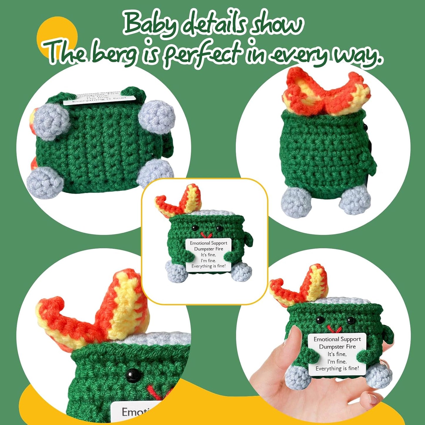 Handmade Crochet Dumpster Fire Plush – Stress Relief Amigurumi for Adults & Teens, Funny Desk Décor, Emotional Support Gift for Coworkers, College Students, Roommates (Yellow)