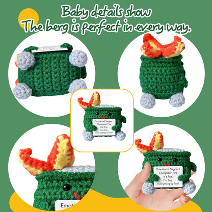 Handmade Crochet Dumpster Fire Plush – Stress Relief Amigurumi for Adults & Teens, Funny Desk Décor, Emotional Support Gift for Coworkers, College Students, Roommates (Yellow)